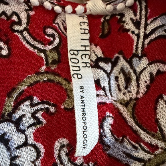 Anthropologie EUC Feather Bone Floral Lace-Up Peplum Blouse Red Size 4 - Picture 14 of 16